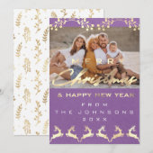 Foto Merry KerstHappy Kraft Gold Paars Feestdagenkaart (Voorkant / Achterkant)