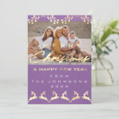 Foto Merry KerstHappy Kraft Gold Paars Feestdagenkaart (Staand voorkant)