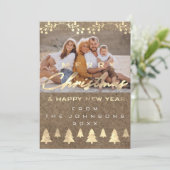 Foto Merry KerstHappy Nieuwjaar Kraft Gold Feestdagenkaart (Staand voorkant)