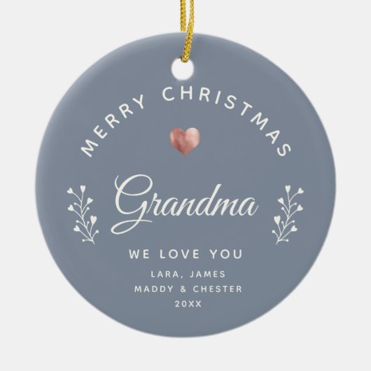 Foto Merry Kerstmis Grandma Roos Gold Dusty Blue Keramisch Ornament (Voorkant)