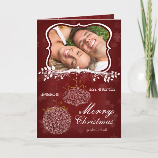 Foto: Merry Kerstrode sterren White Ornaments Feestdagen Kaart (Voorkant)