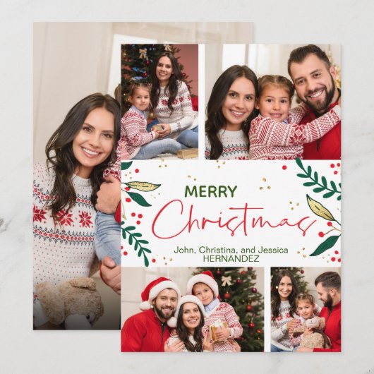 Foto Merry Kerstroodgroene goudgroen Feestdagenkaart (Voorkant / Achterkant)