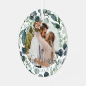 Foto met aangepast kerstfeest metalen ornament (Voorkant links)