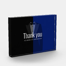 Foto met blauw/zwarte smokingprint als cadeau voor