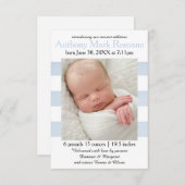 Foto met blauwe/witte strepen - Geboorteaankondigi Aankondiging (Voorkant / Achterkant)
