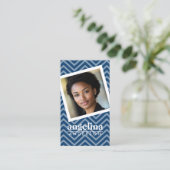 Foto met Blue Chevron Pattern Custom Name Visitekaartje (Staand voorkant)