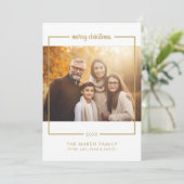 Foto met Border Minimal Merry Kerstgold Feestdagenkaart (Staand voorkant)