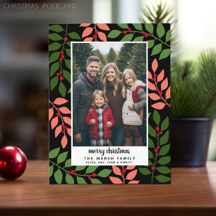 Foto met Botanical Border script Merry Christmas Feestdagenkaart