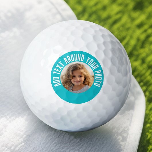 Foto met Bright Blue Border and Custom Text Golfballen