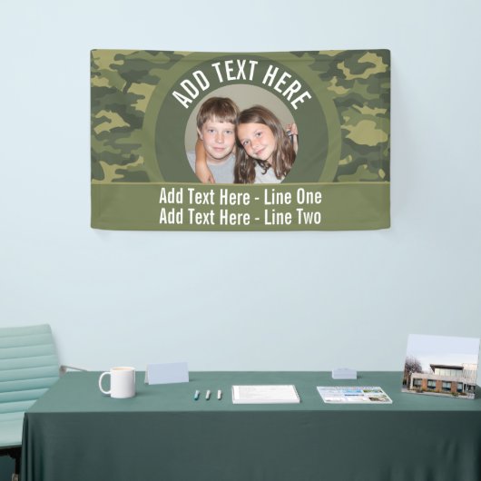 Foto met Camouflage Green en aangepaste tekst Spandoek (Beurs)