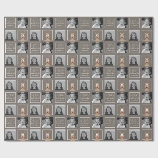 Foto met Cartoon Reindeer met vrolijk kerstfeest Cadeaupapier (Vlak)