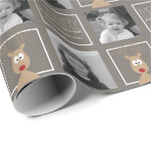 Foto met Cartoon Reindeer met vrolijk kerstfeest Cadeaupapier (Rol Hoek)