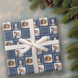 Foto met Cartoon Reindeer met vrolijk kerstfeest Cadeaupapier