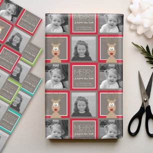 Foto met Cartoon Reindeer met vrolijk kerstfeest Inpakpapier Vel