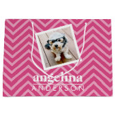Foto met Chevron-patroon en aangepaste naam Groot Cadeauzakje (Voorkant)
