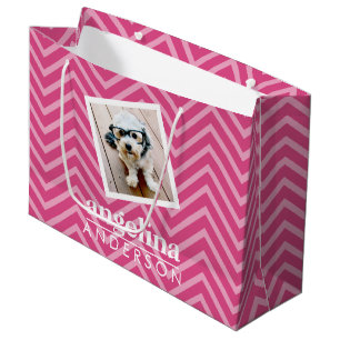 Foto met Chevron-patroon en aangepaste naam Groot Cadeauzakje