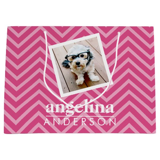 Foto met Chevron Pattern en aangepaste naam Groot Cadeauzakje (Voorkant)