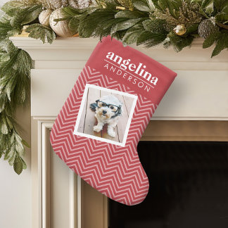 Foto met Chevron Pattern en aangepaste naam Kleine Kerstsok