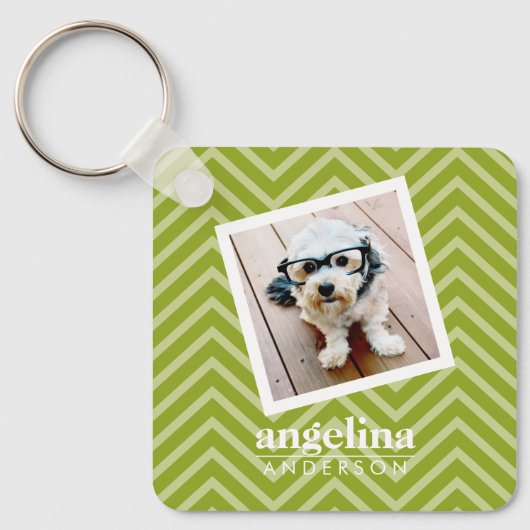 Foto met Chevron Pattern en aangepaste naam Sleutelhanger (Voorkant)