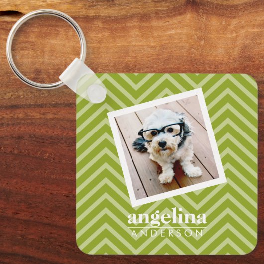 Foto met Chevron Pattern en aangepaste naam Sleutelhanger (Voorkant)