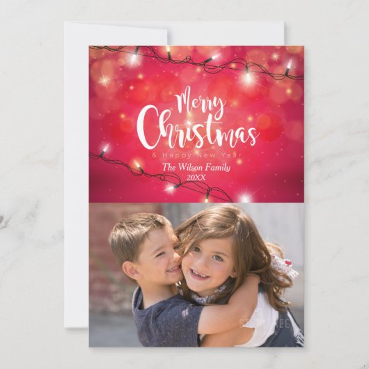 Foto met dunne kerstverlichting kaart (Voorkant)