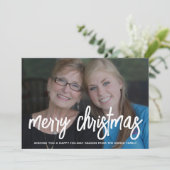 Foto met een enorm MERRY-script - kerstcadeautje Feestdagenkaart (Staand voorkant)