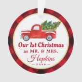 Foto met eerste huwelijkskersttruck Red Pset Ornament (voorkant)