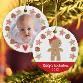 Foto met eerste kerstcadeau Baby Girl Red Keramisch Ornament