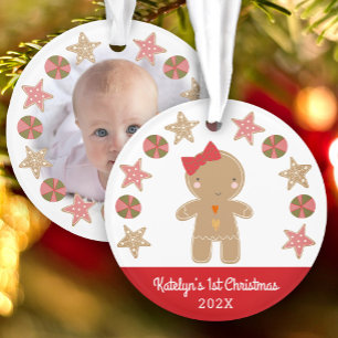 Foto met eerste kerstcadeau Girl Baby Red Ornament