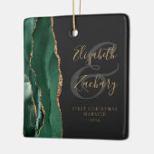 Foto met eerste kerstfeest, married Emerald Agate Keramisch Ornament (Links)