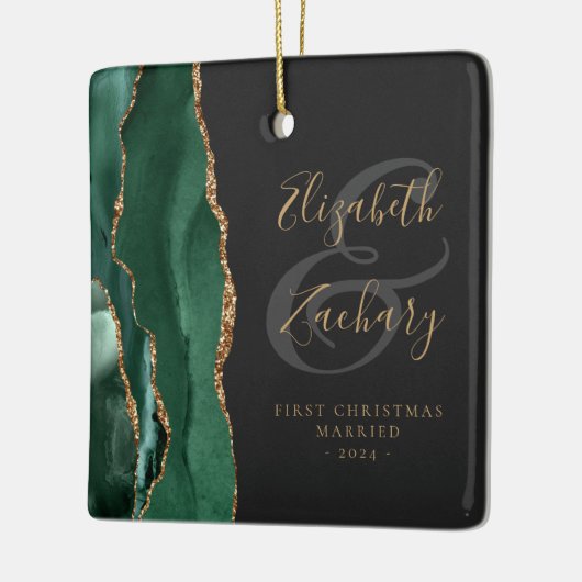 Foto met eerste kerstfeest, married Emerald Agate  Keramisch Ornament (Links)