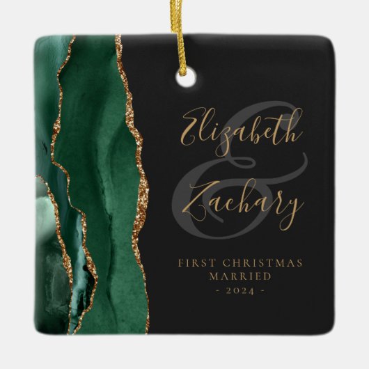 Foto met eerste kerstfeest, married Emerald Agate Keramisch Ornament (Voorkant)