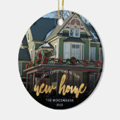 Foto met eerste kerstkerst Nieuw Home Gold-script Keramisch Ornament (Links)