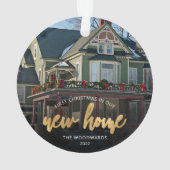 Foto met eerste kerstkerst Nieuw Home Gold-script Ornament (achterkant)