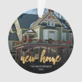 Foto met eerste kerstkerst Nieuw Home Gold-script Ornament (voorkant)