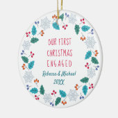 Foto met Eerste Kerstmis: Winter Woodland Keramisch Ornament (Links)