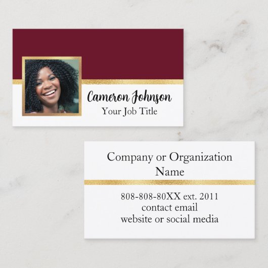 Foto met Elegant Script en Goud op Bourgogne Visitekaartje (Voorkant / Achterkant)