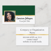 Foto met Elegant Script en Goud op Forest Green Visitekaartje (Voorkant / Achterkant)