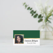 Foto met Elegant Script en Goud op Forest Green Visitekaartje (Staand voorkant)