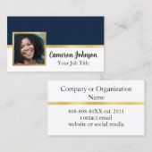 Foto met Elegant Script en Goud op Navy Blue Visitekaartje (Voorkant / Achterkant)