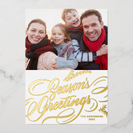 Foto met elegante kalligrafie voor Seizoensgroeten Folie Feestdagenkaart
