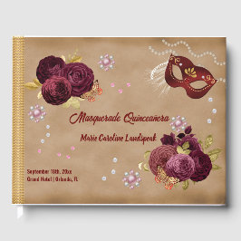 Foto met Engelse rode rozen & parels Quinceañera Gastenboek