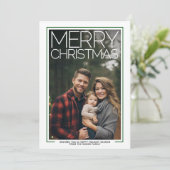 Foto met enorme MERRY CHRISTMAS Red Green Pset Feestdagenkaart (Staand voorkant)