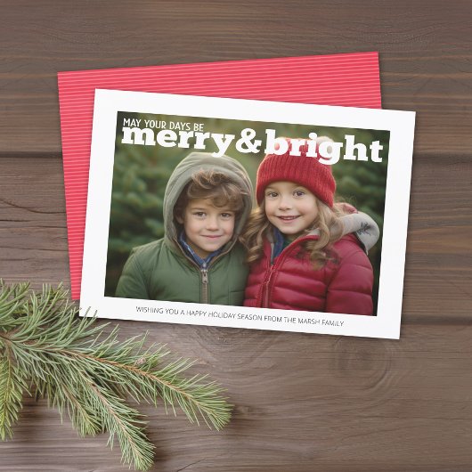 Foto met enorme Merry en Bright - gewoon rood Feestdagenkaart