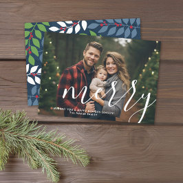 Foto met enorme MERRY script witte overlay - marin Feestdagenkaart