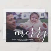 Foto met enorme MERRY script witte overlay - roos Feestdagenkaart (Voorkant)