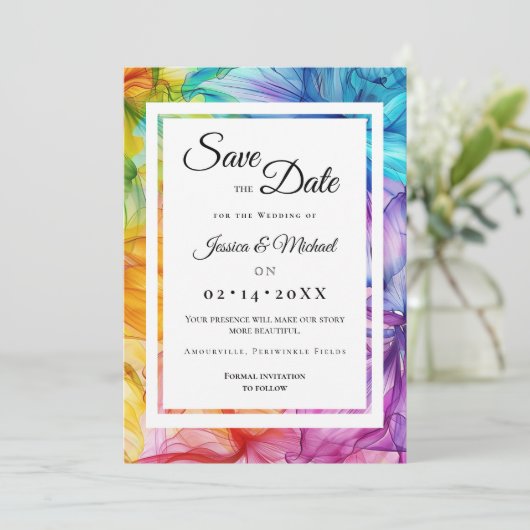 Foto met etherische bloei save the date (Staand voorkant)