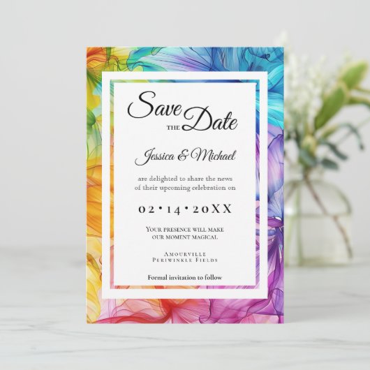 Foto met etherische bloei save the date (Staand voorkant)