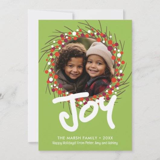 Foto met Farmhouse Berry Wreath - Joy Red Green Feestdagenkaart (Voorkant)