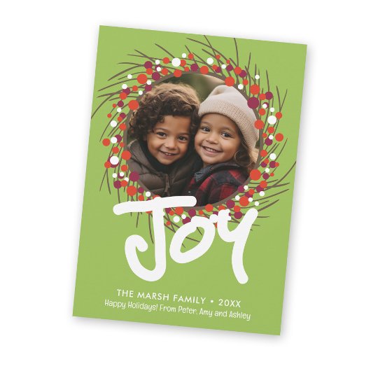 Foto met Farmhouse Berry Wreath - Joy Red Green Feestdagenkaart